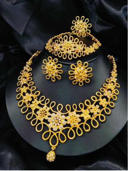 Dubai 24K Gold Plated 4Pcs Necklace Set