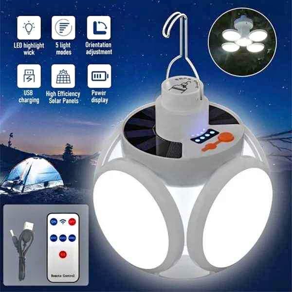 Solar Emergency Charging Lamp Solar Camping Folding Lights Waterproof Super Bright LED Pendant Lights