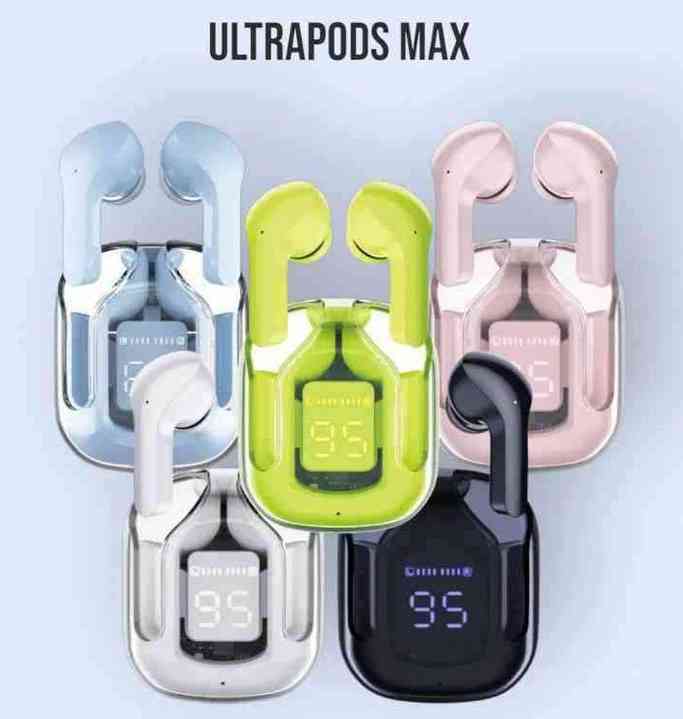 Ultra pods Max Bluetooth 5.3 Touch Control IP4 Waterproof Transparent Wireless Earbuds